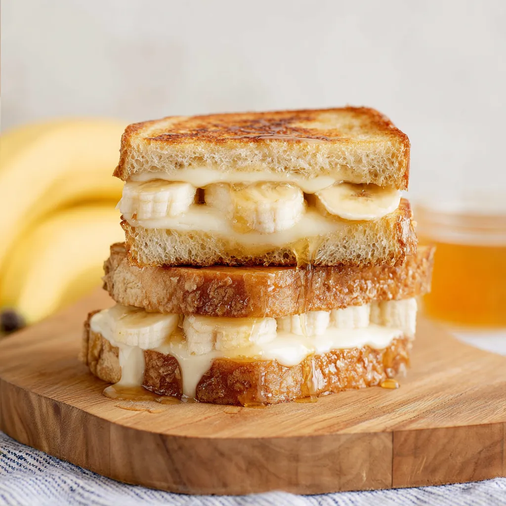 A stack of banana and cheese sandwiches.