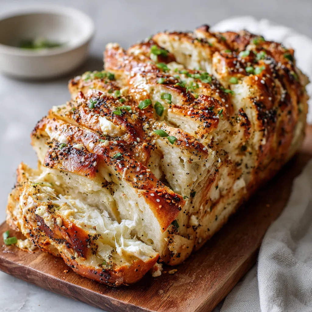 A loaf of bread with herbs on top.