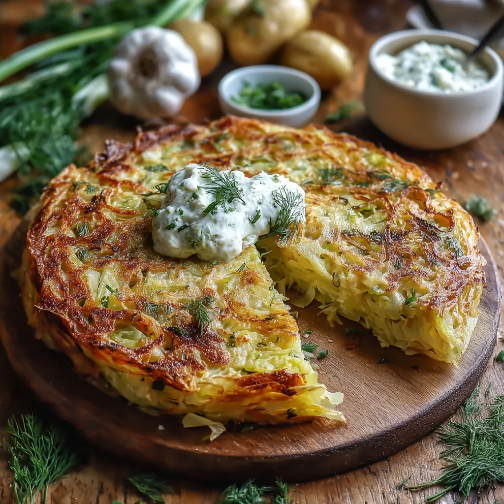 A slice of potatoe pie on a wooden table.