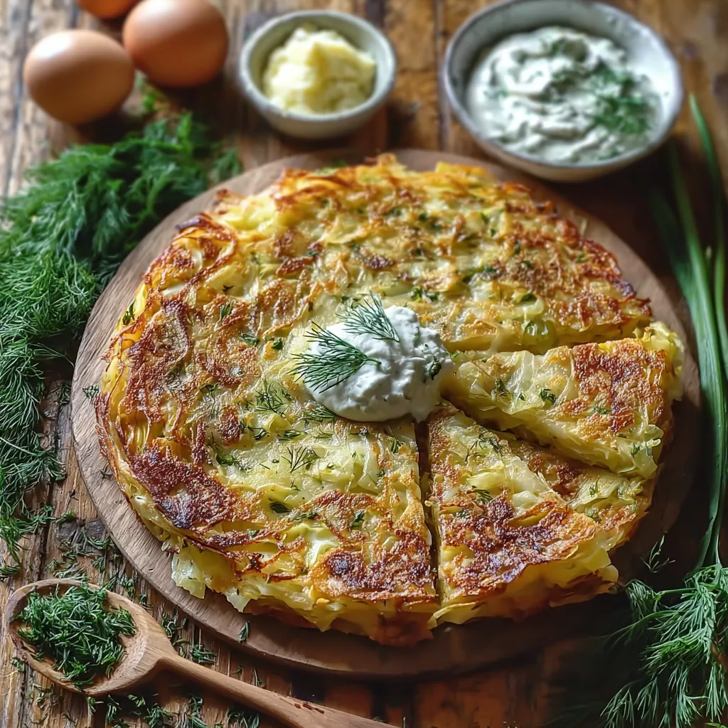 A slice of potato pie with a dollop of sour cream on top.
