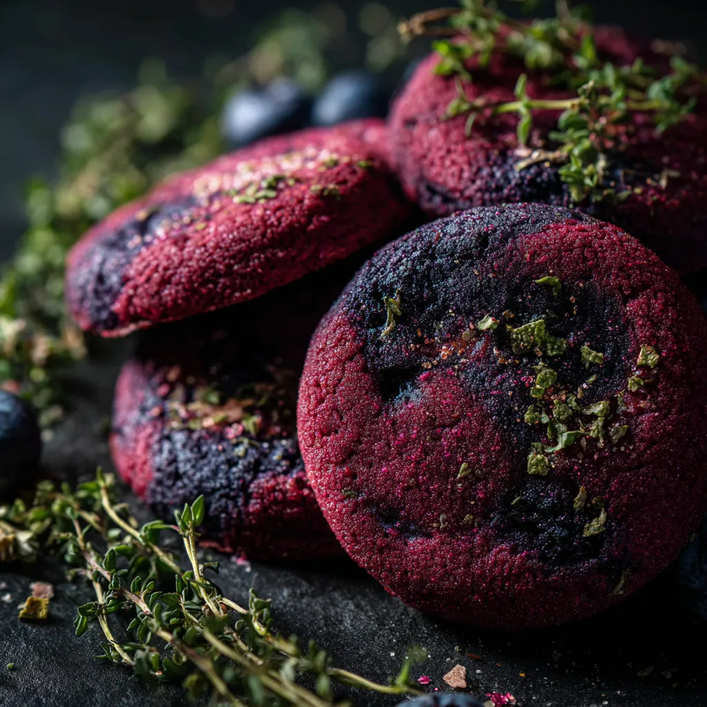 A stack of red berry cookies.