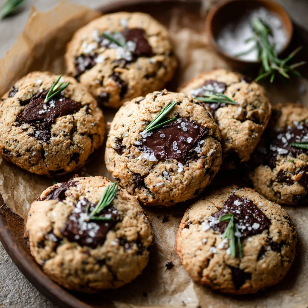 A plate of cookies with chocolate chips and mint sprigs.