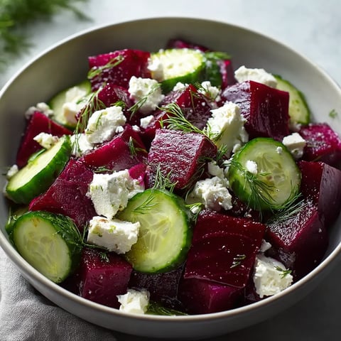 A bowl of food with cucumbers and feta cheese.