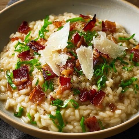 A bowl of pasta with cheese and bacon.